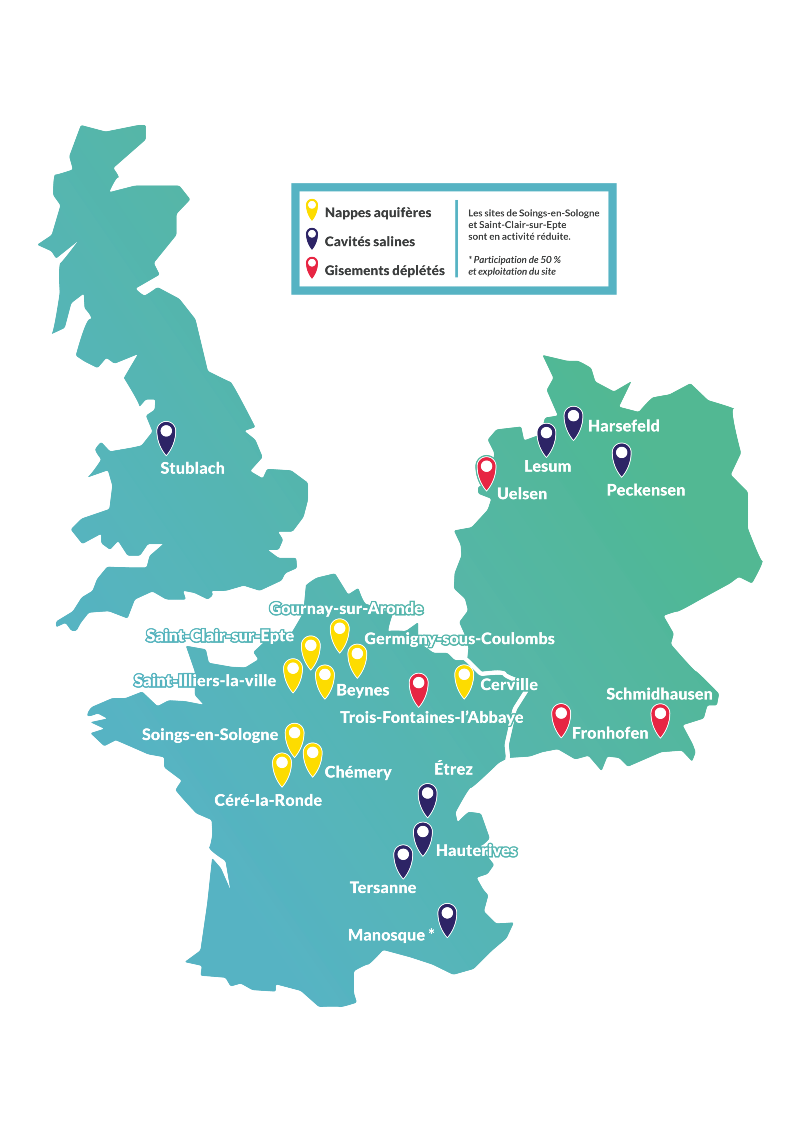 Nos sites de stockage souterrain (description détaillée ci-après).
