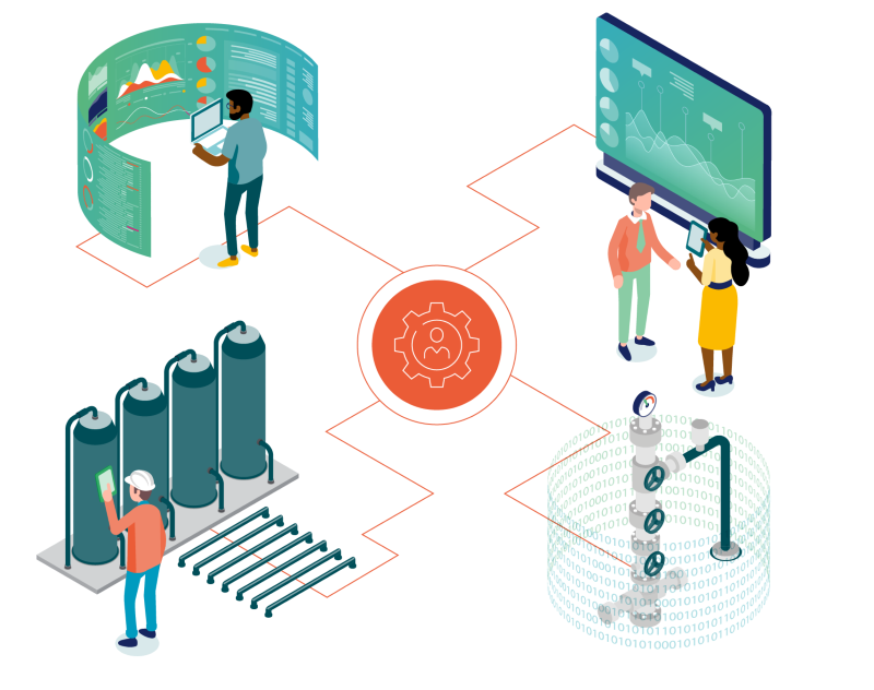 Illustration de l’exploitation et de l’optimisation d’installations industrielles avec analyse de données et équipements de stockage